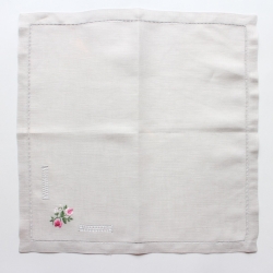 Pink flowers embroidered hemstitched linen table napkin